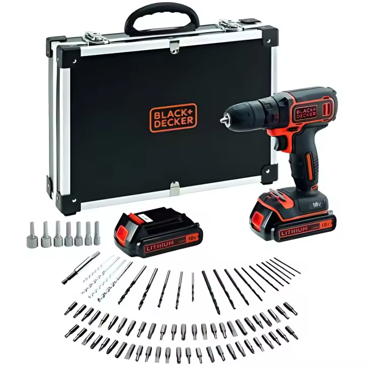 Taladro Inalámbrico Black & Decker Bdcdc18bafc con Juego de Accesorios de 80 Piezas - 1