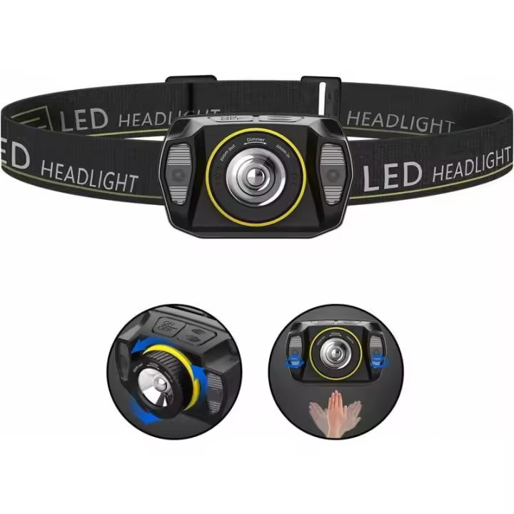 Frontal LED interior, frontal recargable por USB interior con Liviano sensor y zoom, potentes linternas frontales impermeables para acampar, Andado en Bicicleta, escalar, Cazar, Pescar, Correr - 1