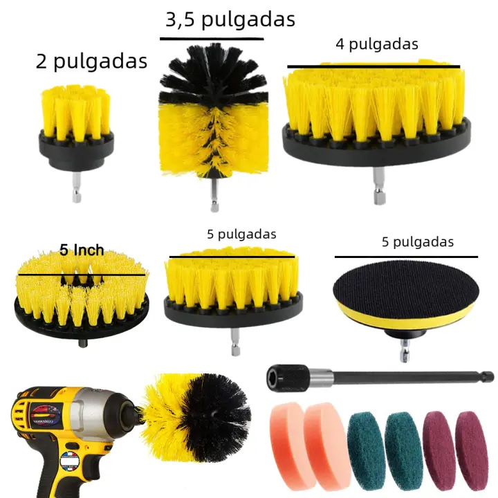 Kit De Cepillos Para Limpieza Con Taladro Eléctrico 12/4 Piezas Herramientas Domésticas Para Alfombras Vidrio Coche Cocina Baño Aseo - 1