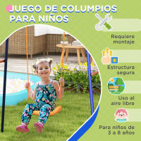 Outsunny Columpio Infantil 3 en 1 Columpio para Niños de 3-8 Años con Canasta y Portería de Fútbol Desmontable Marco de Acero Carga 45 kg para Exterior Multicolor - details 6