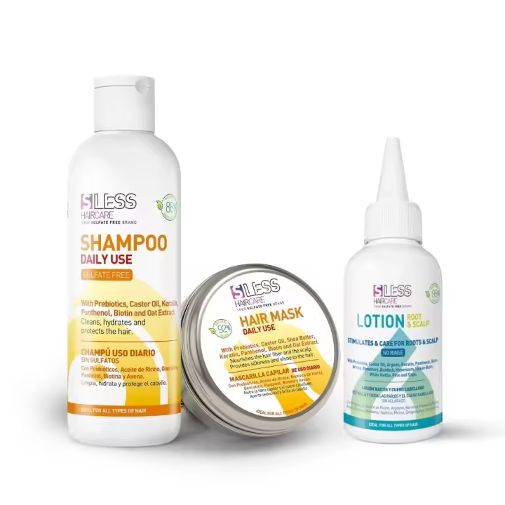 Pack Fortalecedor de Cabello: Champú, Mascarilla Nutritiva y Loción Fortificante  Estimula y Cuida las Raíces y el Cuero Cabelludo  Crecimiento Saludable sin Sulfatos, Siliconas ni Parabenos  Sless Haircare - 1