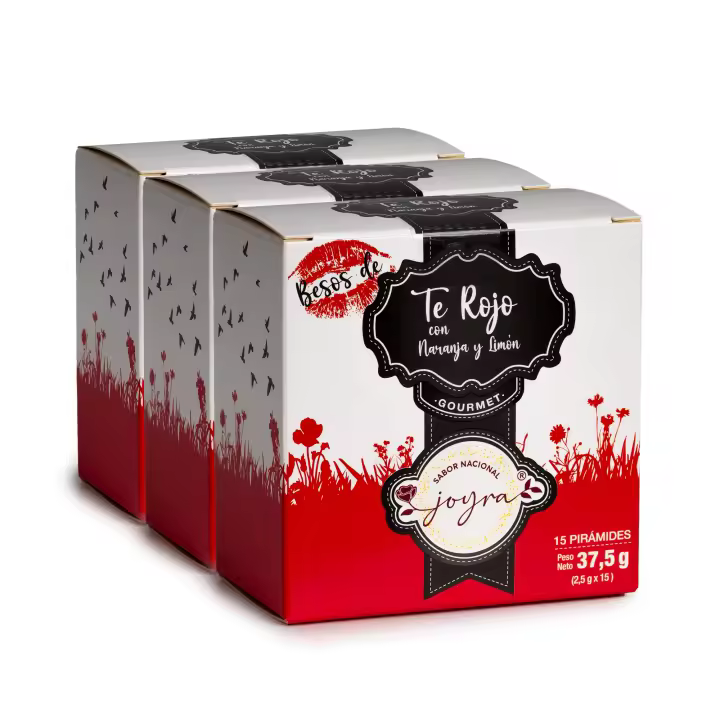 ARTE SABOR Pack de 3 cajas de Té natural Rojo con naranja y limón, en 15 pirámides. 37,5 grs. 9x5x9,5 Cm. - 1