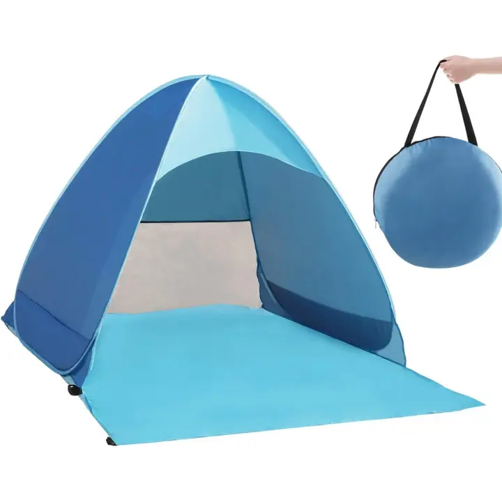 Tienda de campaña con protección UV, refugio de playa con protección solar UV UPF 50+ para 2-3 personas, tienda de campaña portátil emergente para playa, incluye bolsa de transporte y estacas para tienda de campaña, azul - 1