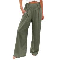 Pantalones Anchos De Pierna Con Bolsillo Para Mujer Estilo Algodón Lino Primavera Verano Cintura Alta Ruched Casual Pantalones De Playa - details 6