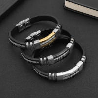 Pulsera De Acero Inoxidable Para Hombre Cadena De Pulsera De Silicona Con Encaje De Ruina Negra Estilo Punk Casual Y Elegante - details 1