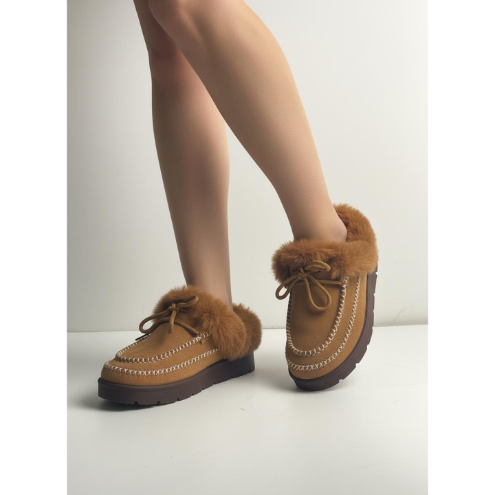 Calzados soraia, Zapatillas de Invierno Estilo Mocasín - Forro de Borreguito Cálido, Suela Antideslizante y Diseño con Lazo Decorativo, Botas de Nieve Tipo Mocasín con Plataforma para Mujer - Zapatillas de Ante Sintético con Forro de Piel y Suela Gruesa -