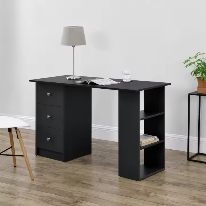Escritorio de ordenador Lemberg 120 x 49 x 72 cm - 3 Compartimientos y 3 Cajones Negro [en.casa] - 1