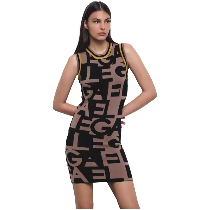 GAELLE PARIS - Vestido de Punto sin Mangas con Logotipo Color Marrón - 1
