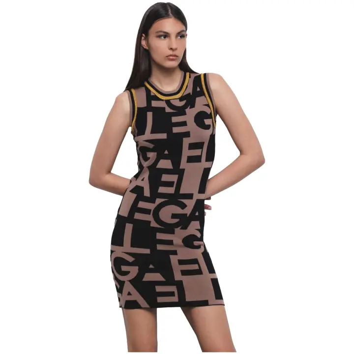 GAELLE PARIS - Vestido de Punto sin Mangas con Logotipo Color Marrón - 1