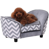 Pawhut Sofá para Mascotas Sofá Acolchado para Perros y Gatos de Madera con Cojín Grueso Patas y Bolsillo de Almacenaje 68,5x40,5x40,5 cm Gris - details 0