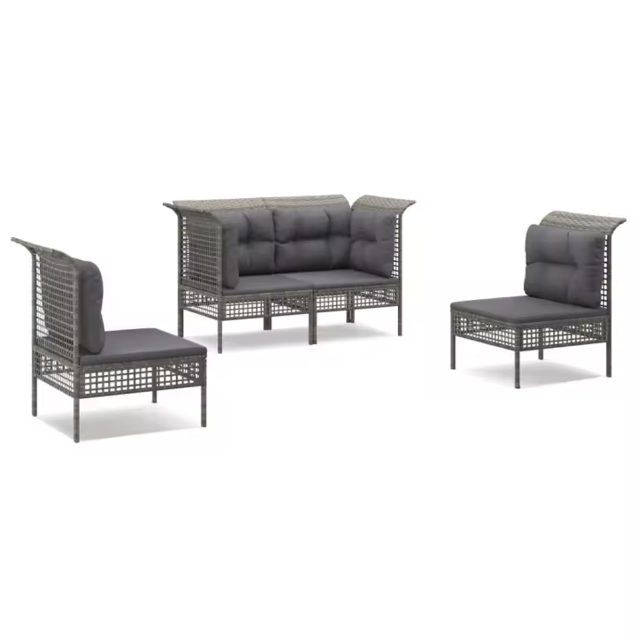 vidaXL Set de muebles de jardín 4 pzas y cojines ratán sintético gris - 1