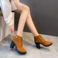 Botas De Tacón Alto Para Mujer Primavera Invierno Calidad Superior Con Cordones Moda Europea Zapatos De Mujer PU Botas Con Plataforma Entrega Rápida - details 14