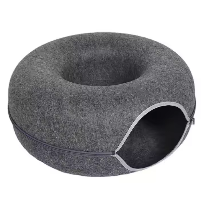 Cama estilo donut para mascotas, túnel de juego para gatos, estructura de doble capa, 19,7x7,9 pulgadas - 1