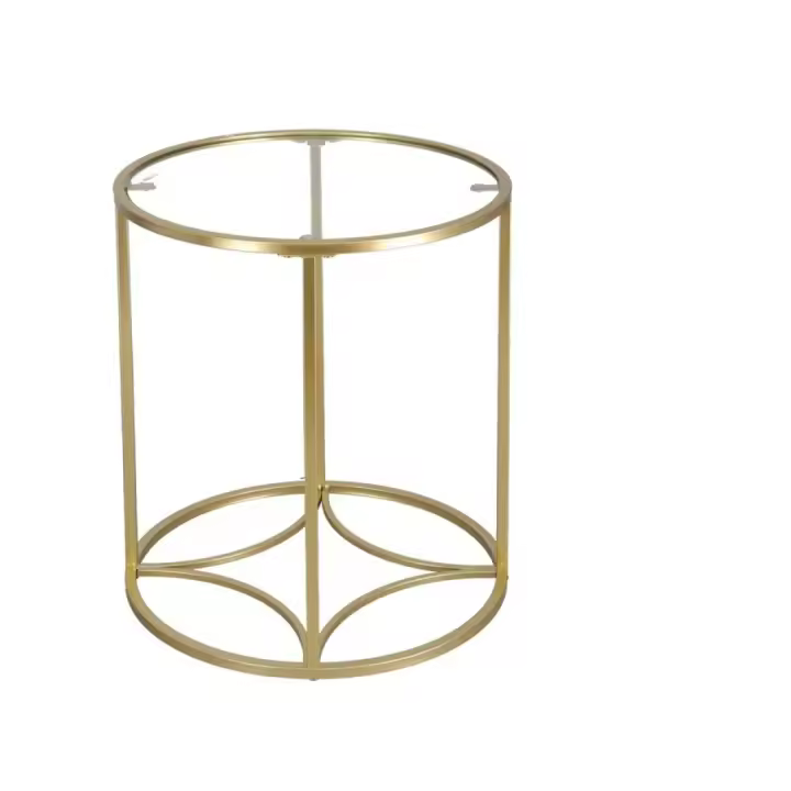 ARISE SHOP-Mesita de Noche de Cristal con Marco de Acero, Mesa de Centro Pequeña, para Salón, Balcón, Decorativo, Dorado y Transparente ,40X40X46CM - 1