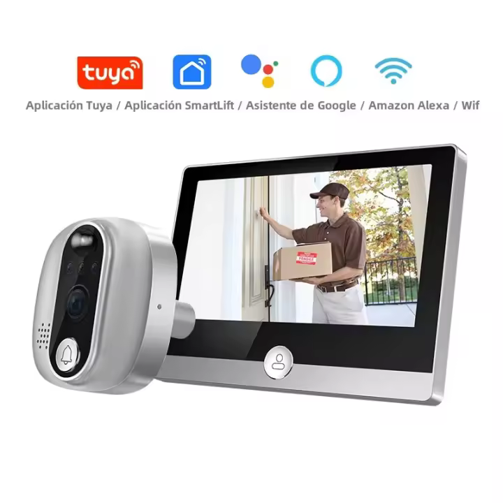 Cámara De Campana Inteligente Tuya 1080P WiFi Con Intercomunicador Detector De Movimiento PIR Vídeo Peephole Compatible Con Google Alexa - 1