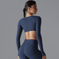 Yoga manga larga ajustado Sexy transpirable secado rápido deporte sujetador gimnasio Push Up a prueba de golpes alta intensidad Pilates ropa mujeres - details 11