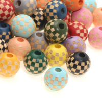 10pcs Hileras De Cuentas Redondas De Madera Natural 10mm 16mm Con Patrón Chequero Para Creación De Joyas Pulseras Collares Accesorios - details 3