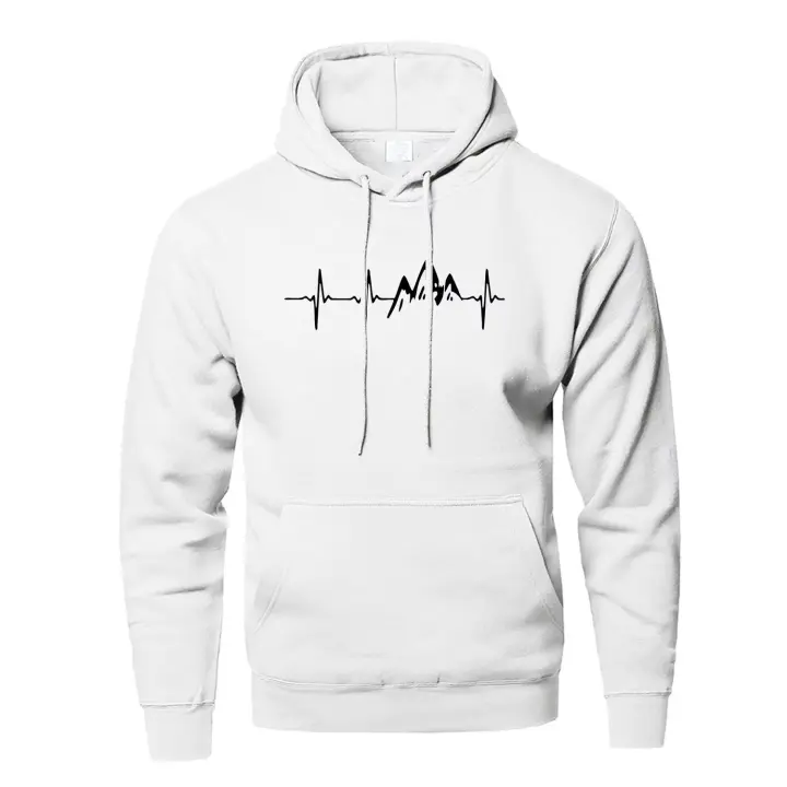 Sudadera De Manga Larga Para Hombre Mountain Heartbeat En Negro Y Gris Deportiva Para Otoño Sudadera Con Capucha Estilizada - 1