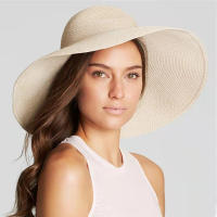 Sombrero De Sol Para Mujer Y Hombre Color Sólido De Moda Con Rhinestone 14cm Grande Paja Resistente Al Sol Plegable Para Playa Y Viajes - details 8