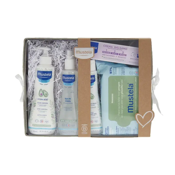 Mustela Canastilla Bebé Gris Pack de Regalo - 5 productos para el cuidado e higiene diarios - 1
