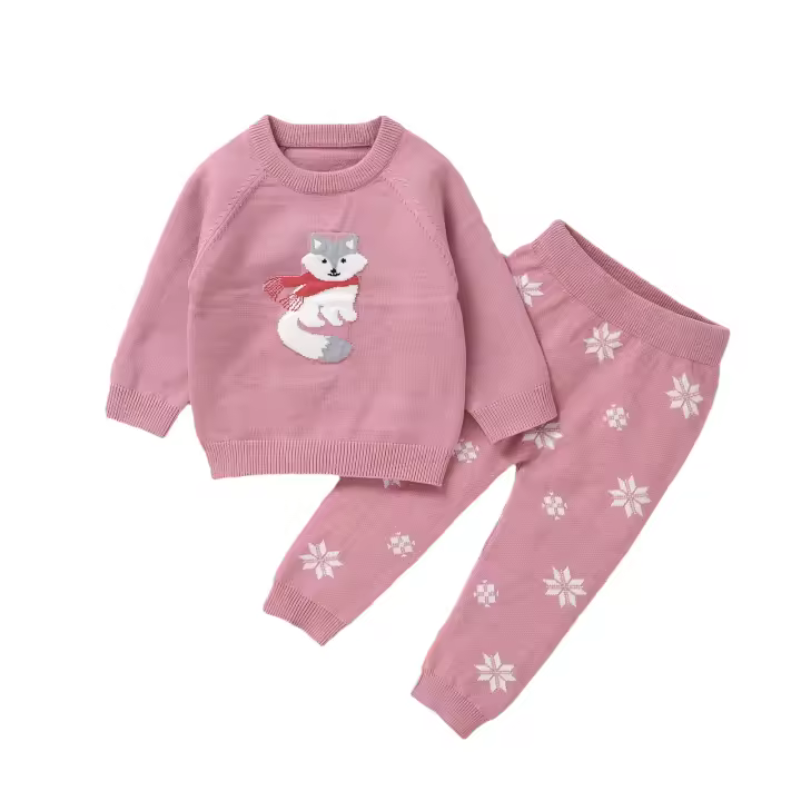 Conjunto de ropa para Bebe y Niña, suéter y pantalones de manga Larga, Tops y pantalones de Zorro para nuevos nacidos, cálidos, suelta, 2 piezas, Invierno - 1