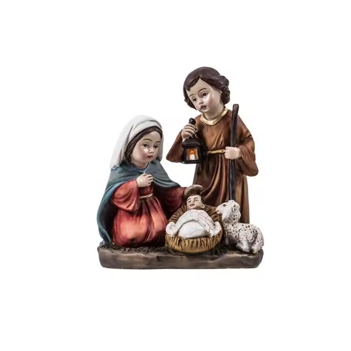 Misterio Infantil Nacimiento figura Navidad 12 cm. Niño Jesús Virgen María San José oveja resina - 1