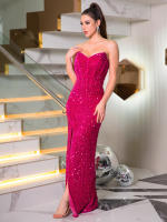 Vestido Largo De Noche Sin Espalda En Rosa Fucsia Y Azul Real Vestido De Fiesta Para Cumpleaños Graduación Y Enlace Con Abertura En La Parte Frontal Y Espalda - details 3