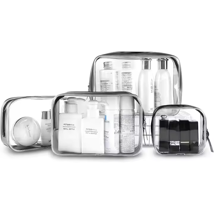 Neceser de viaje transparente, paquete de 4 artículos de maquillaje impermeable, Bolsa de Transporte con Cremallera, estuches Organizador de maquillaje cosmético - 1