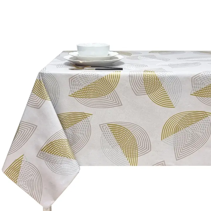 Mantel PVC, Mantel de hule, Mantel geométrico, Tapete de cocina , Para mesa rectangular, Comedor, Hojas  Azul, oro, gris, Geométrico, Minimalista, Moderno. - 1