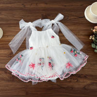 Vestido De Princesa Para Bebé Verano Con Manga Puff Y Gran Lazo Bordado De Fresa Falda Enredadera Para Niñas Ropa De Salir - details 9