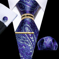 Set De Corbata Y Cufflink Para Hombre En Floral Jacquard Teal Verde Violeta Morado Clásico Moda Para Bodas Eventos Fiesta - details 5