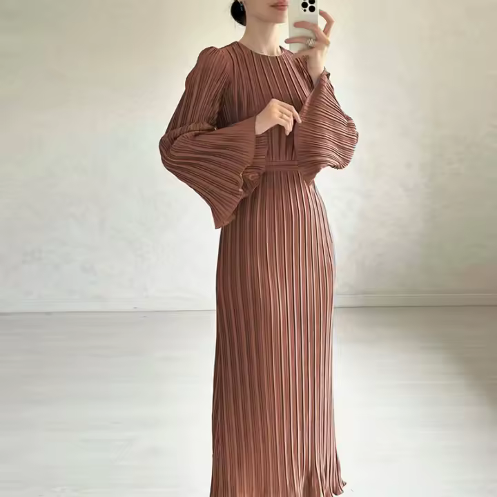 Vestido Maxi De Verano Para Mujer Elegante Con Volantes Y Mangas Bellotas Estilo Office Lady A-Line Midi De Poliéster Y Spandex - 1
