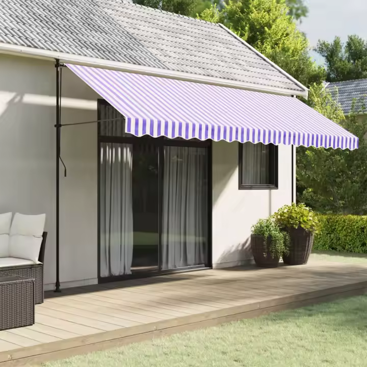 vidaXL Tela de cenefa de toldo de repuesto rayas azul y blanco 4,5 m - 1