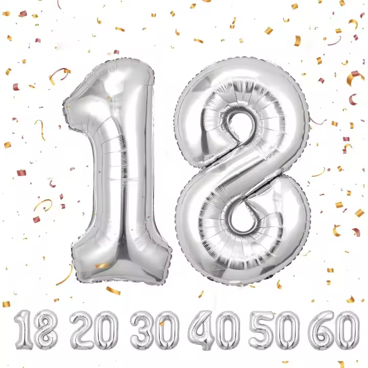 Ballons Anniversaire 18 Argent - 100cm - Ballon Chiffre 18 Numéro 18 - Happy Birthday Decoration Ballons Fête d'anniversaire Ans Vole Grâce à l'Hèlium 18 Ballons 18… - 1