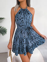Vestido Casual De Verano Para Mujer Con Estampado De Leopardo Y Volantes Sin Mangas Estilo Halter Vestido De Playa A-Line - details 9
