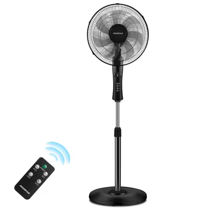 AIGOSTAR Ventilador de Pie con Mando a Distancia, 7 Aspas, 3 Velocidades & 3 Modos, Temporizador 7.5 Horas, Oscilante 80°, Silencioso - 1