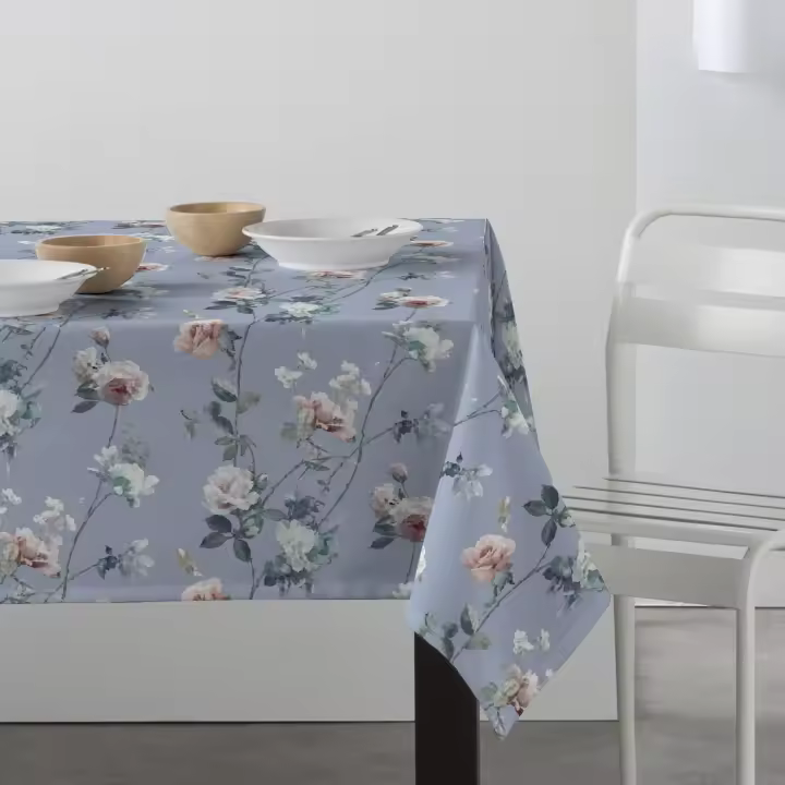 Mantel antimanchas de tela por metros impermeable teflon - Ancho 140cm - Rosas fondo azul 46066-1    mantel por metros; manteles; mantel barato; mantel jardín - 1