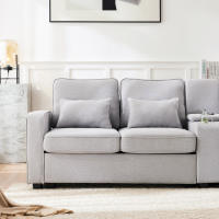 Sofá Moderno 4 Plazas Nordic Style | Lino Ecológico | Consola Integrada + 2 Portavazas + 2 Puertos USB QC3.0 | Diseño Multifunctional | Ideal para Salones Grandes y Familias | Neutral Color - details 0