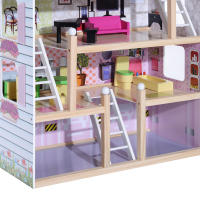 HOMCOM Casa de Muñecas con Muebles de 4 Niveles Altura 80,5 cm con 13 Accesorios Mobiliario Casita Muñeca Jueguetes de Madera 60,5x30x80,5 cm Rosa - details 7