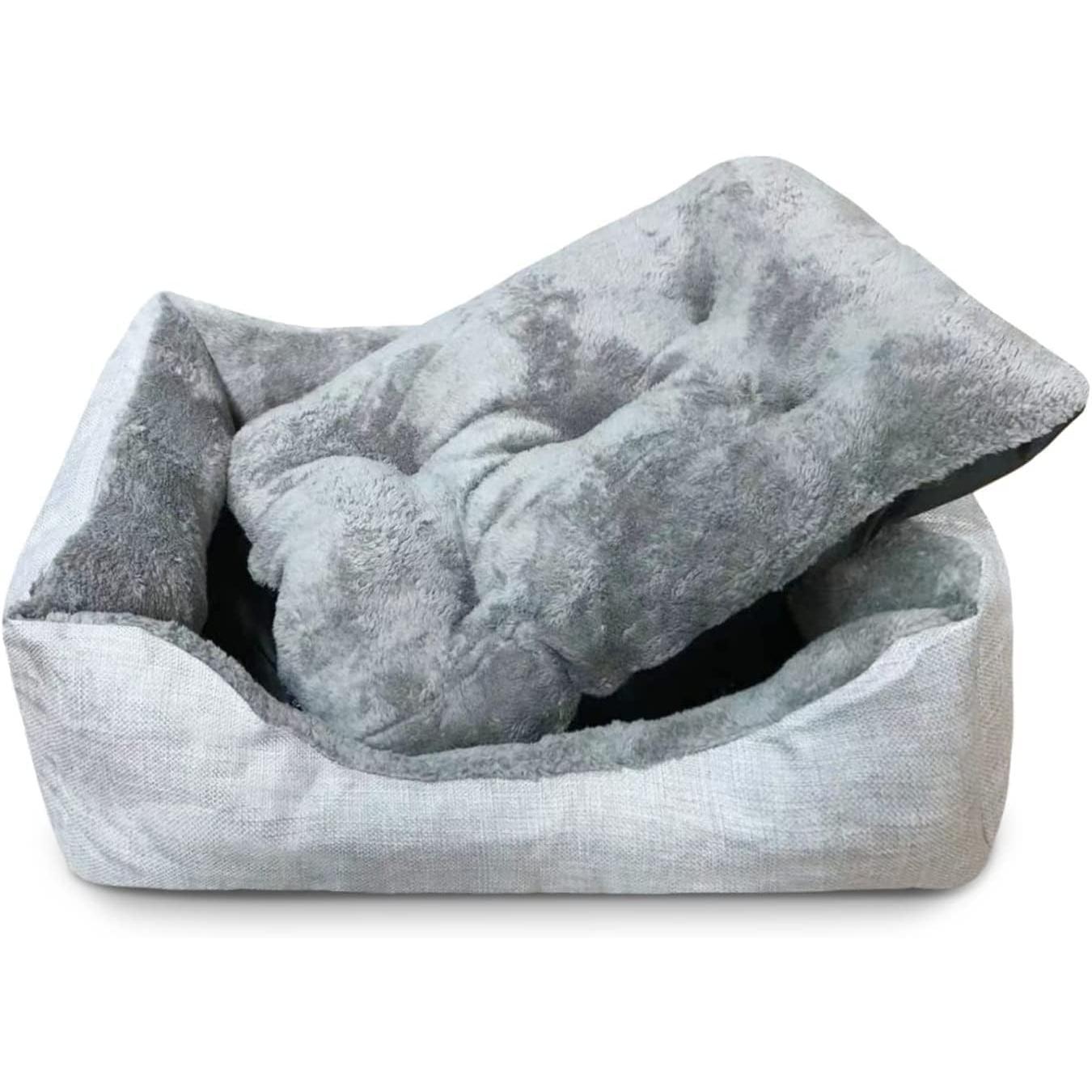 REINO MANSIDI Cama para Perros y Gatos de Felpa con Cojín Extraíble de Color Gris