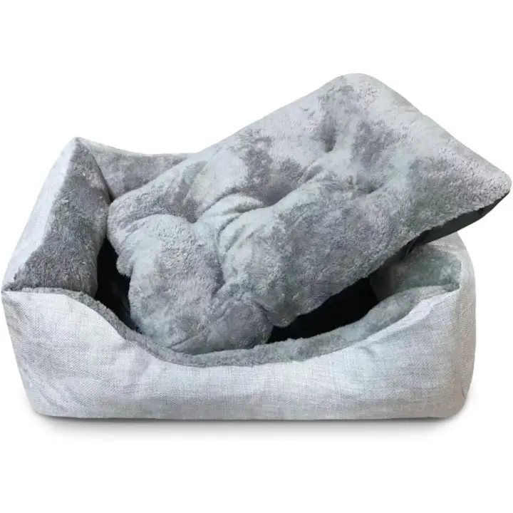 REINO MANSIDI Cama para Perros y Gatos de Felpa con Cojín Extraíble de Color Gris - 1