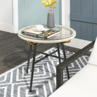 Outsunny Mesa Auxiliar de Ratán Sintético Mesa de Centro Redonda para Exteriores con Tablero de Vidrio Templado y Patas de Metal para Patio Jardín Balcón Ø50x50 cm - details 1