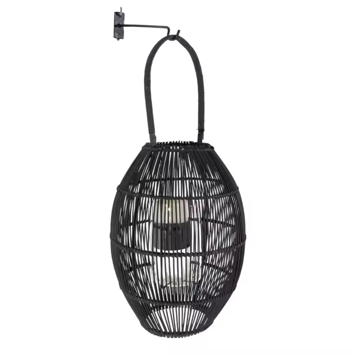 FAROL RATTAN NEGRO C/SOP PARED METAL HM844 FIJALO ILUMINACION - 1