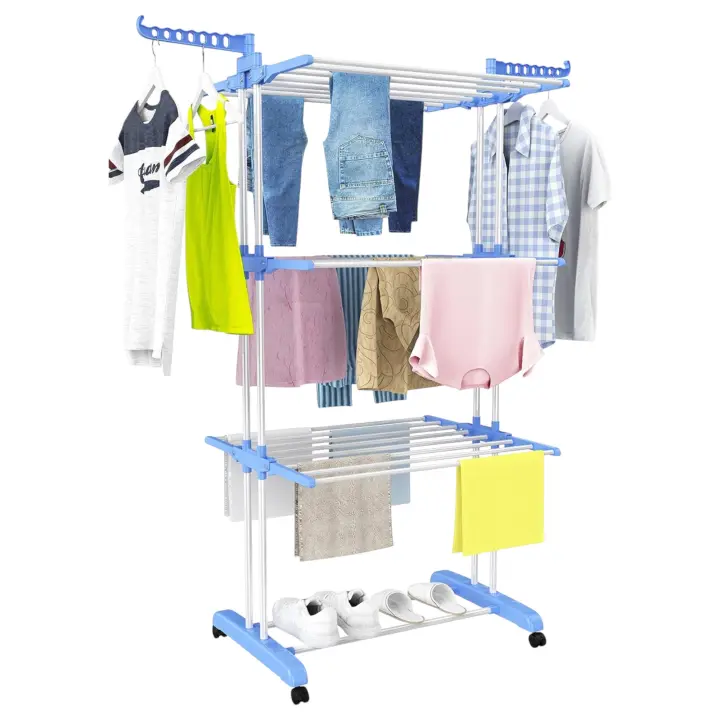 Tendedero Plegable Mikomika de Acero Inoxidable para Ropa, 4 Niveles con Alas Laterales, 6 Bandejas Retráctiles, 35 kg de Capacidad, 4 Ruedas 360° y Diseño Plegable para Ahorrar Espacio (4P-001 2590 D1) - 1