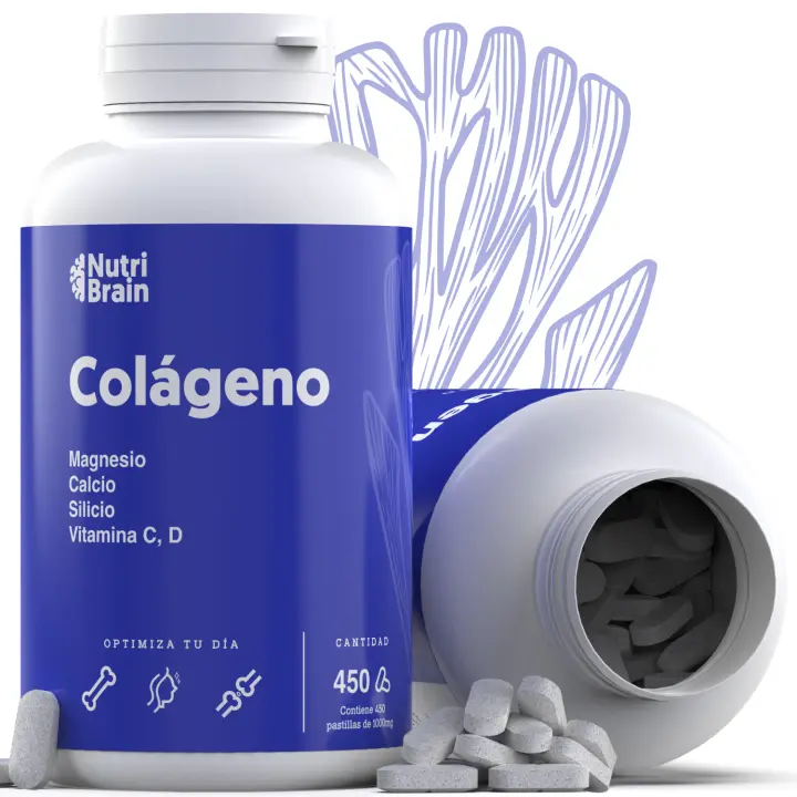 450 Cápsulas Colágeno Hidrolizado con Magnesio | Bote XXL (6 meses) | Potenciado con Calcio y Vitamina C para Piel, Articulaciones, Pelo, Músculos, Sistema Inmunológico y más Energía | NUTRIBRAIN - 1