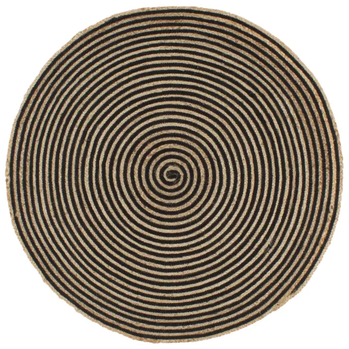 vidaXL Alfombra de yute tejida a mano diseño espiral negro 150 cm - 1