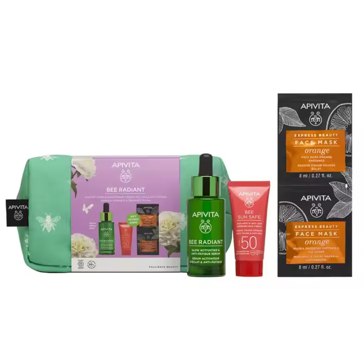 Apivita bee radiant luminosity serum 30 ml + anti-aging and anti-stain cream gift 15 ml and orange facial mask 8 ml - 1