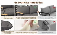 Juego de Jardín, Juego de Mesa de sofá para 4, Estructura de Hierro galvanizado, tablero de Cristal Templado, Pates regulables, incl. Todos Los Zapatos de asiento y respaldo, Negro - details 3