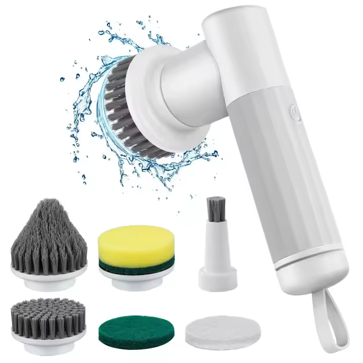 Cepillo de Limpieza Eléctrico sin Cable con 2 Velocidades Rotativas y 6 Cabezas de Repuesto para Baño Cocina Pared Estufa Plástico Mango Accesorio Incluido Producto Dangeroso Normal con Batería - 1