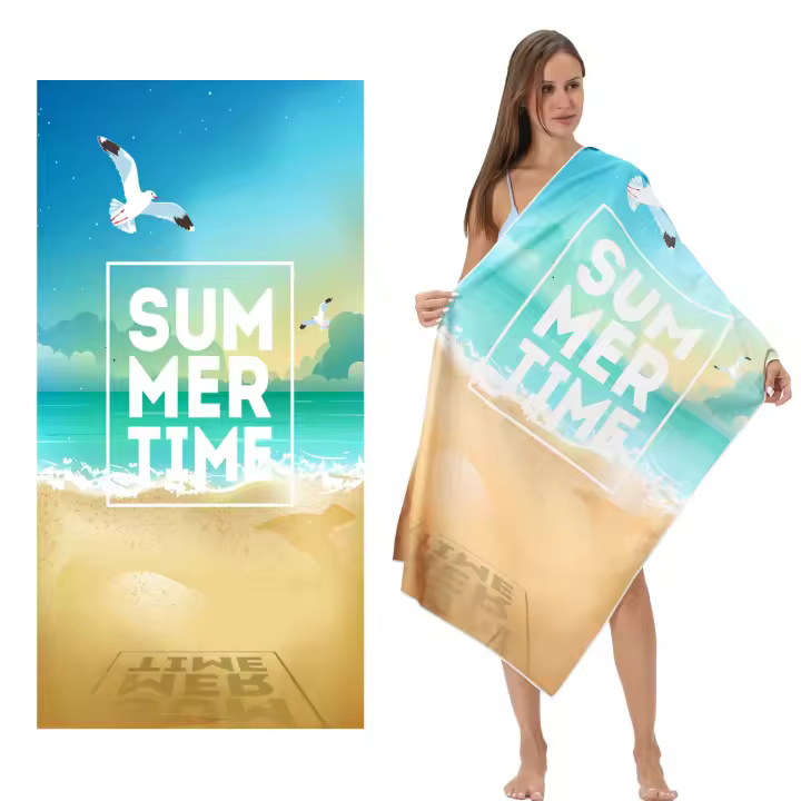 Toalla de playa de microfibra de poliéster finamente tejido, toalla de baño estampada cepillada, toalla de playa absorbente - 1